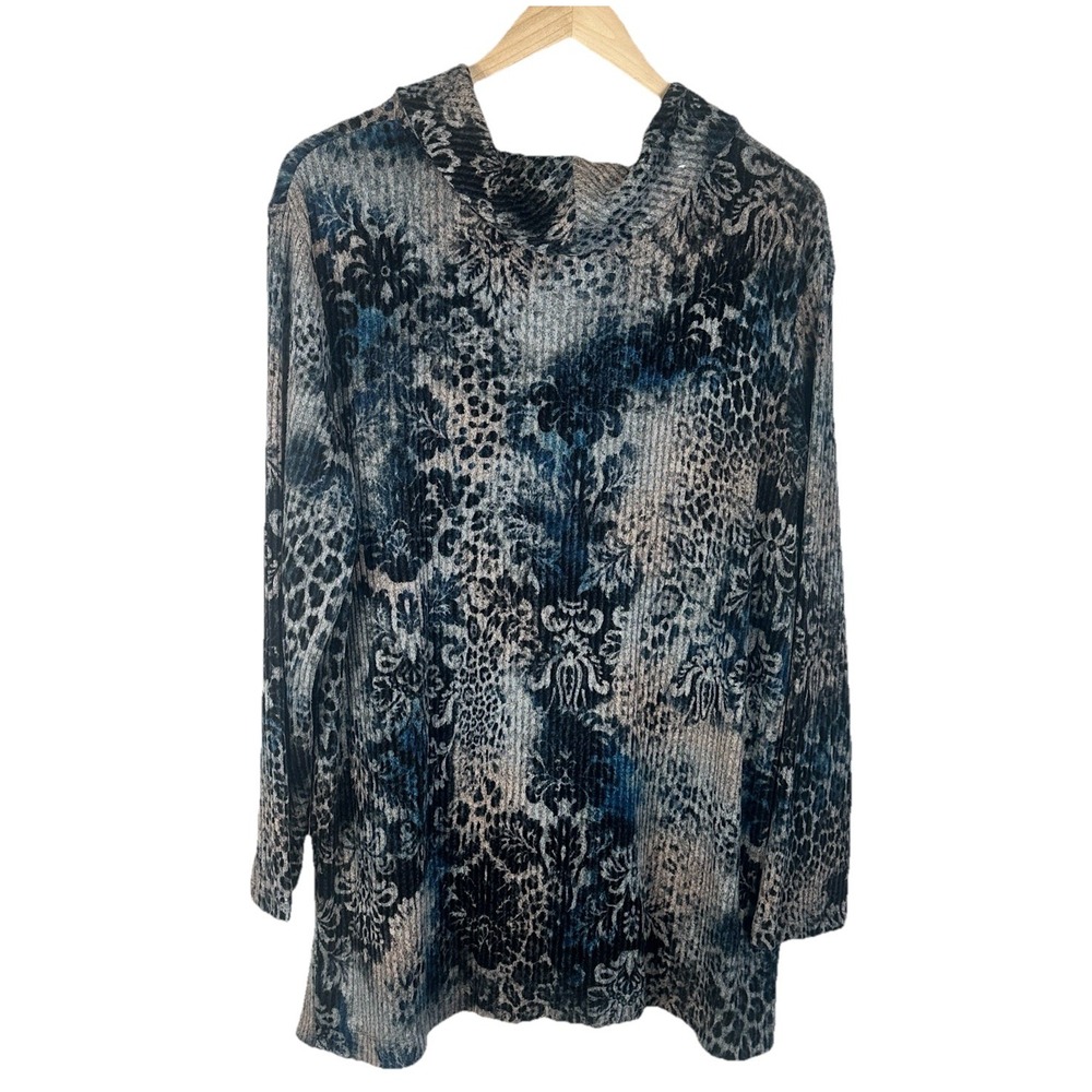 Chicos Zenergy Womens 3 XL Sweater Top Cowl Neck Long Sleeve Blue Floral 0125F - Picture 5 of 5